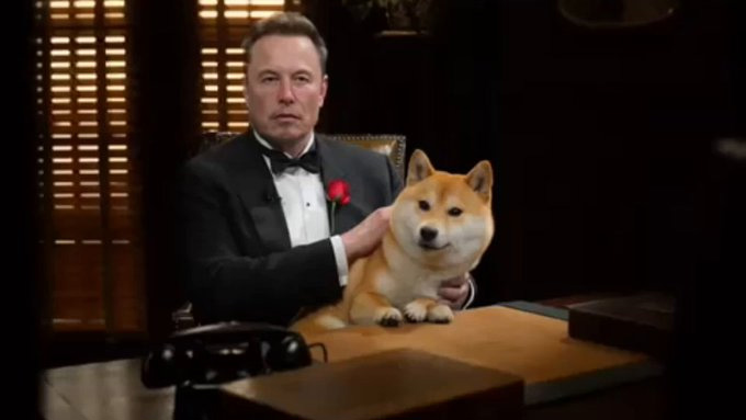 The MemeFather in a navy tie at the center of a meme family, rockets, and a crowd